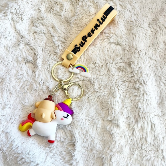 Sanrio Poppompurin on a Unicorn Keychain Wristlet Bag Charm - Picture 2 of 2